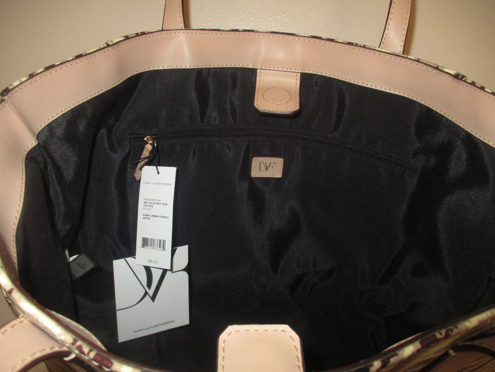 $195 Diane Von Furstenberg Ready To Go Pocket Tote CVS Funky Zebra Bag NWT