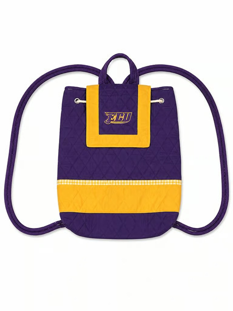 ECU East Carolina Pirates Quilted Drawstring Backpack Purple Gold Cinch Bag