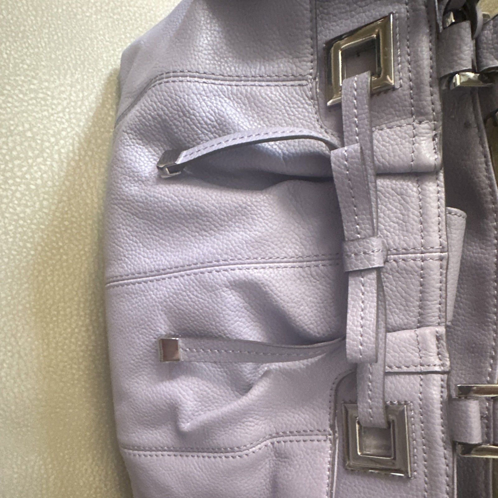 Tignanello Women’s Purple Solid Pebbled Satchel Top Handle Zip, Pockets, Silver