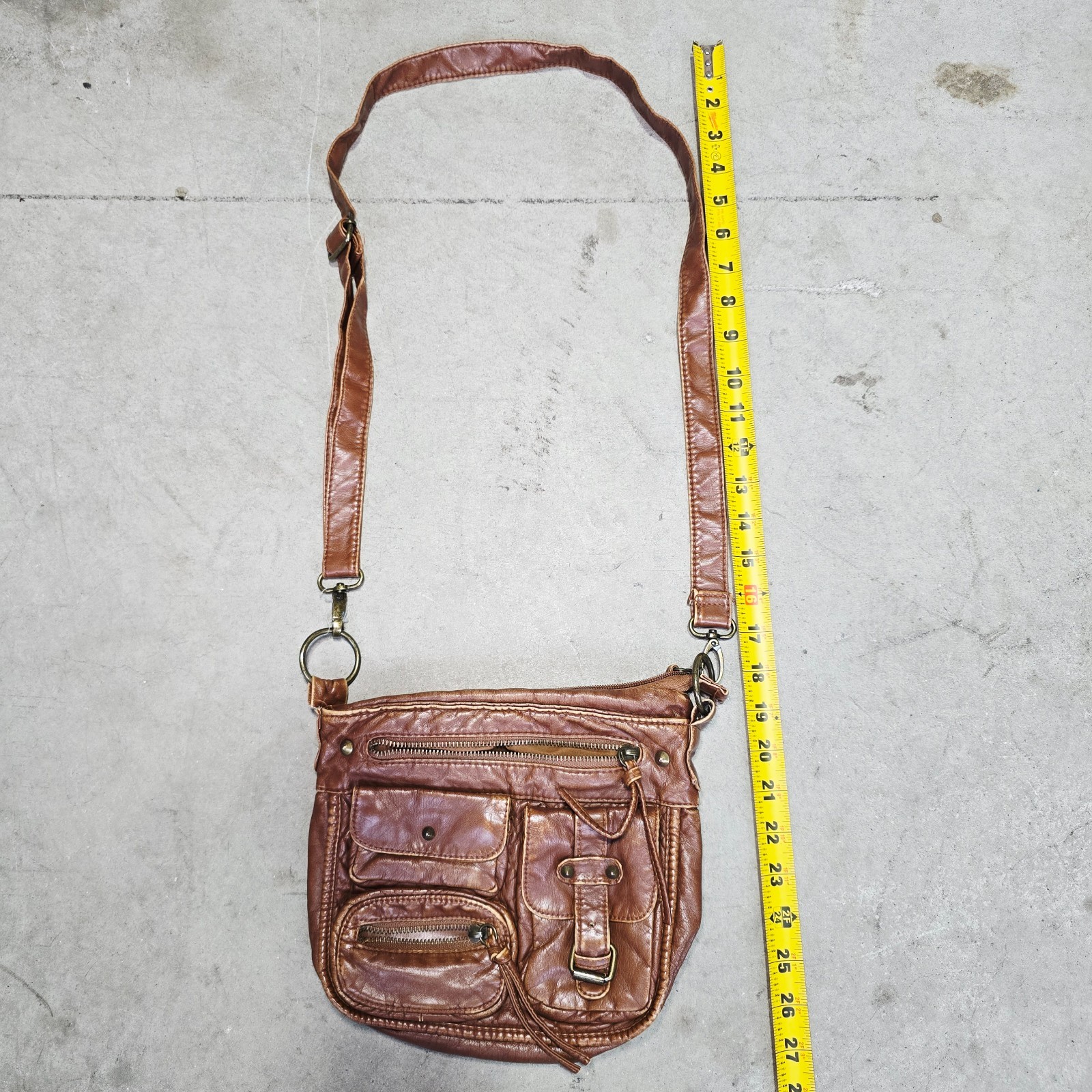BP Nordstrom Faux Leather Crossbody Messenger Bag Cognac Brown Multi Pocket