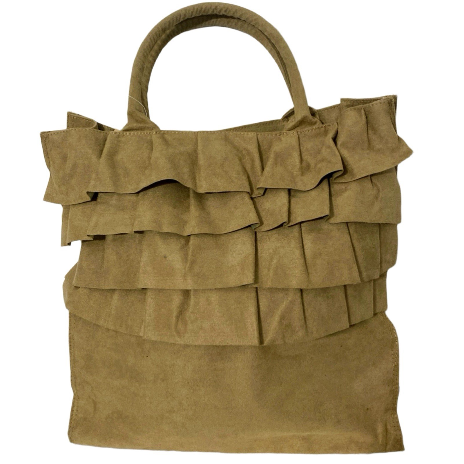 Faux Suede Beige Ruffle Shoulder Bag Tote NWT