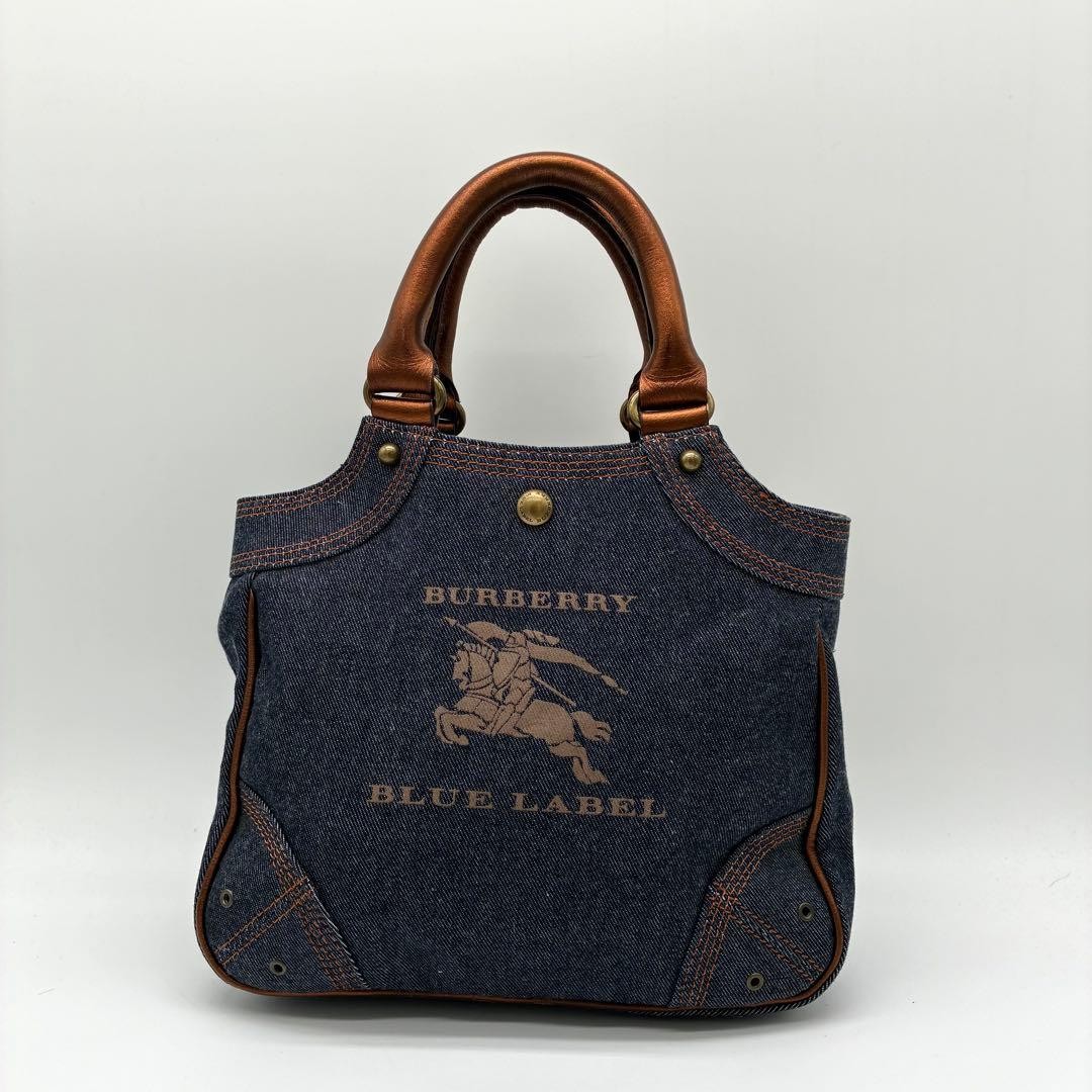 BURBERRY Blue Label Denim Handbag Horse Logo Blue Pre-Owned Used 27x21x11.5 cm