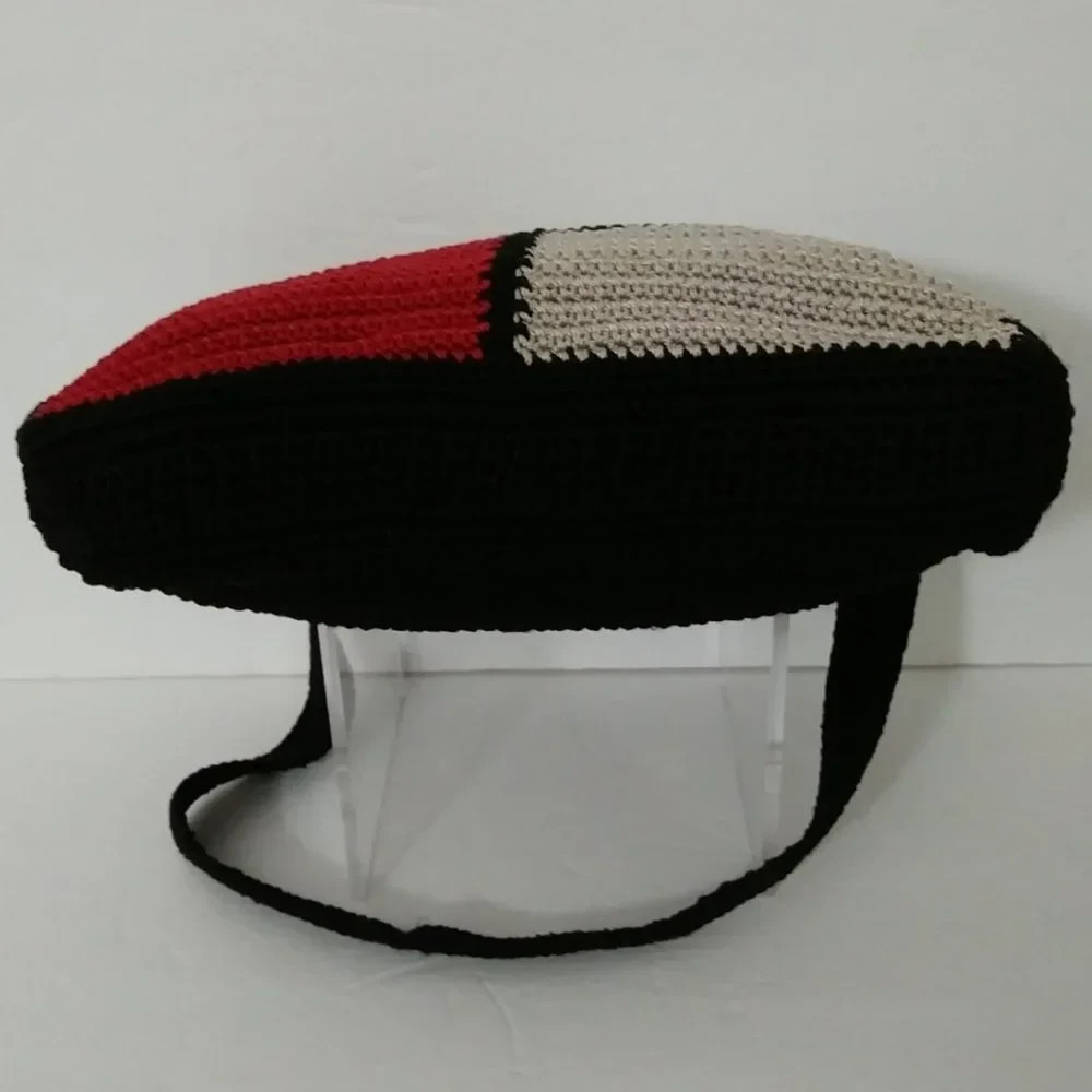 The Sak Crochet Color block Hobo Shoulder Bag Black Red Grey