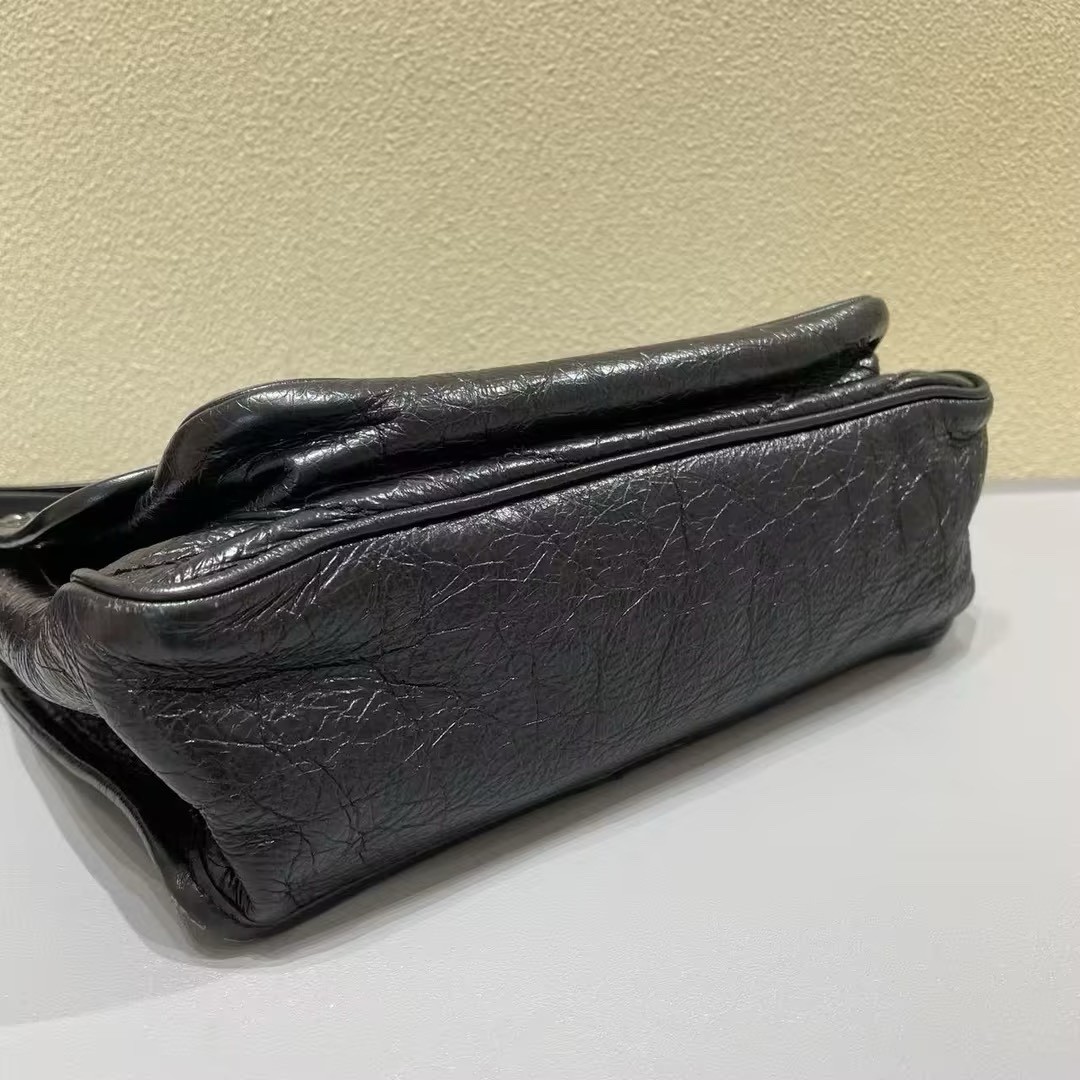 Saint Laurent Niki Medium Black Crinkled Calfskin Chevron Shoulder Crossbody Bag