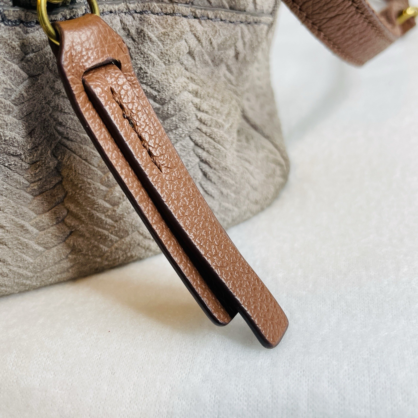 Fossil Fiona Satchel Bag Doctor Western Woven Cowhide Leather Suede Light Grey