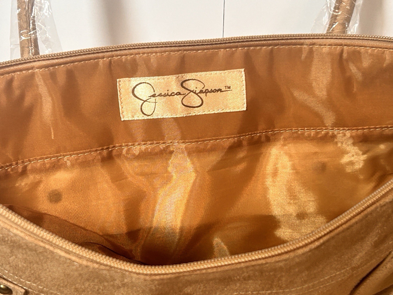 Jessica Simpson Fancy Tan Faux Suede Tote Shoulder Handbag New With Tag