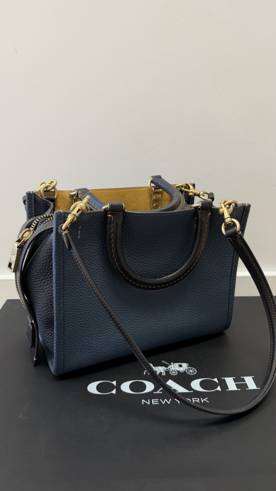 Coach Blue Pebbled Satchel Top Handle Zip Bag w/ Detachable Crossbody Strap