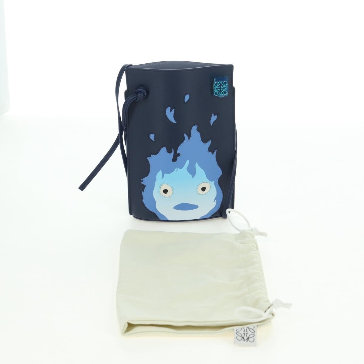 LOEWE × Ghibli Howl’s Pebble Dice Pocket Calcifer Bag Leather Navy Auth 167…