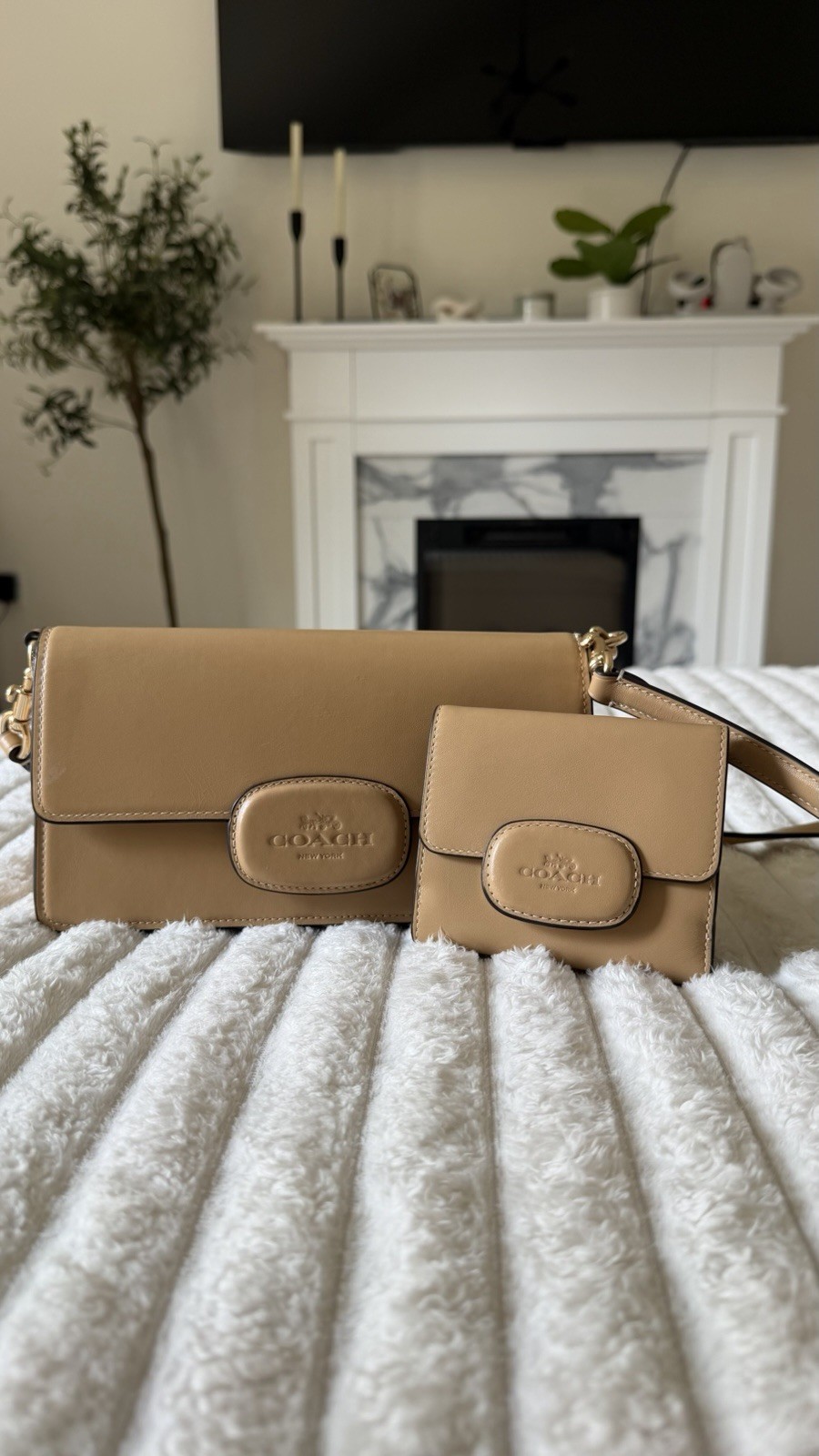 Coach Eliza Flap Crossbody With Leather Covered Closure In Gold/Tan with Wallet