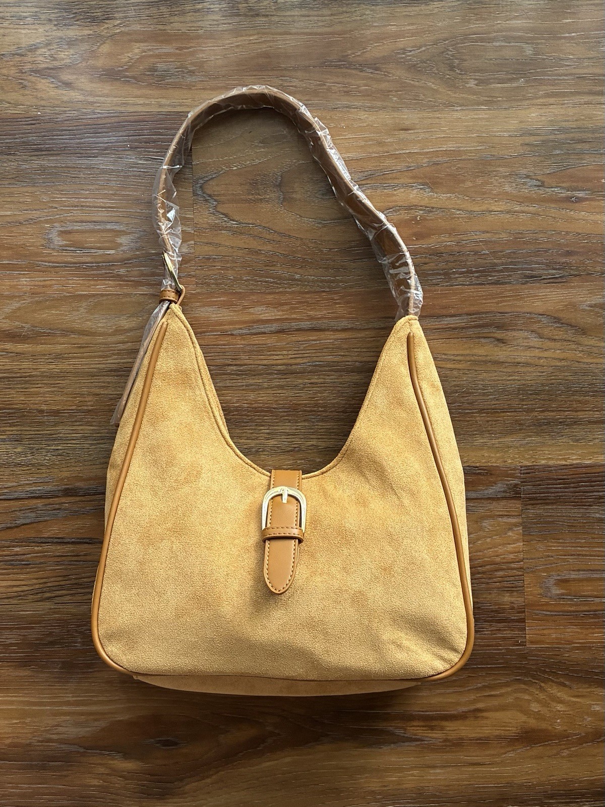 Light Brown Faux Suede Shoulder Bag With Magnetic Closure Saddle Bag Y2K Satchel