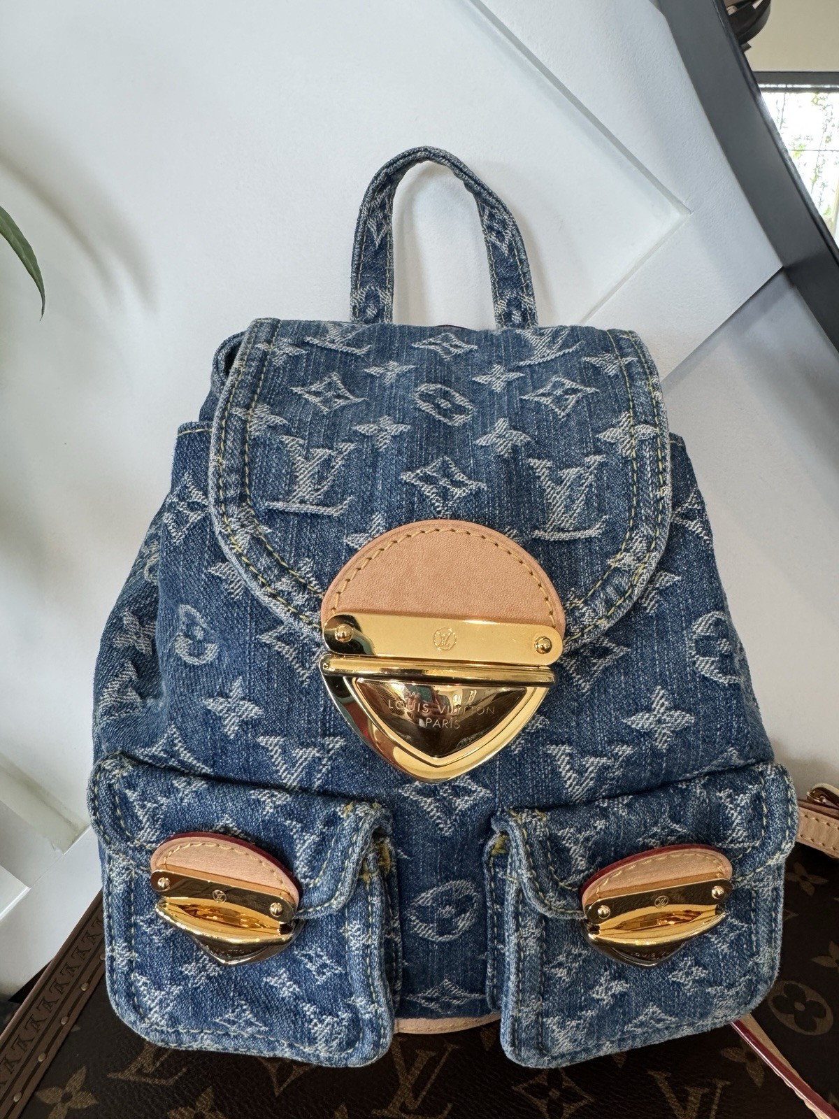 Louis Vuitton Monogram Blue Backpack Small Gold Hardware w/ Original Box