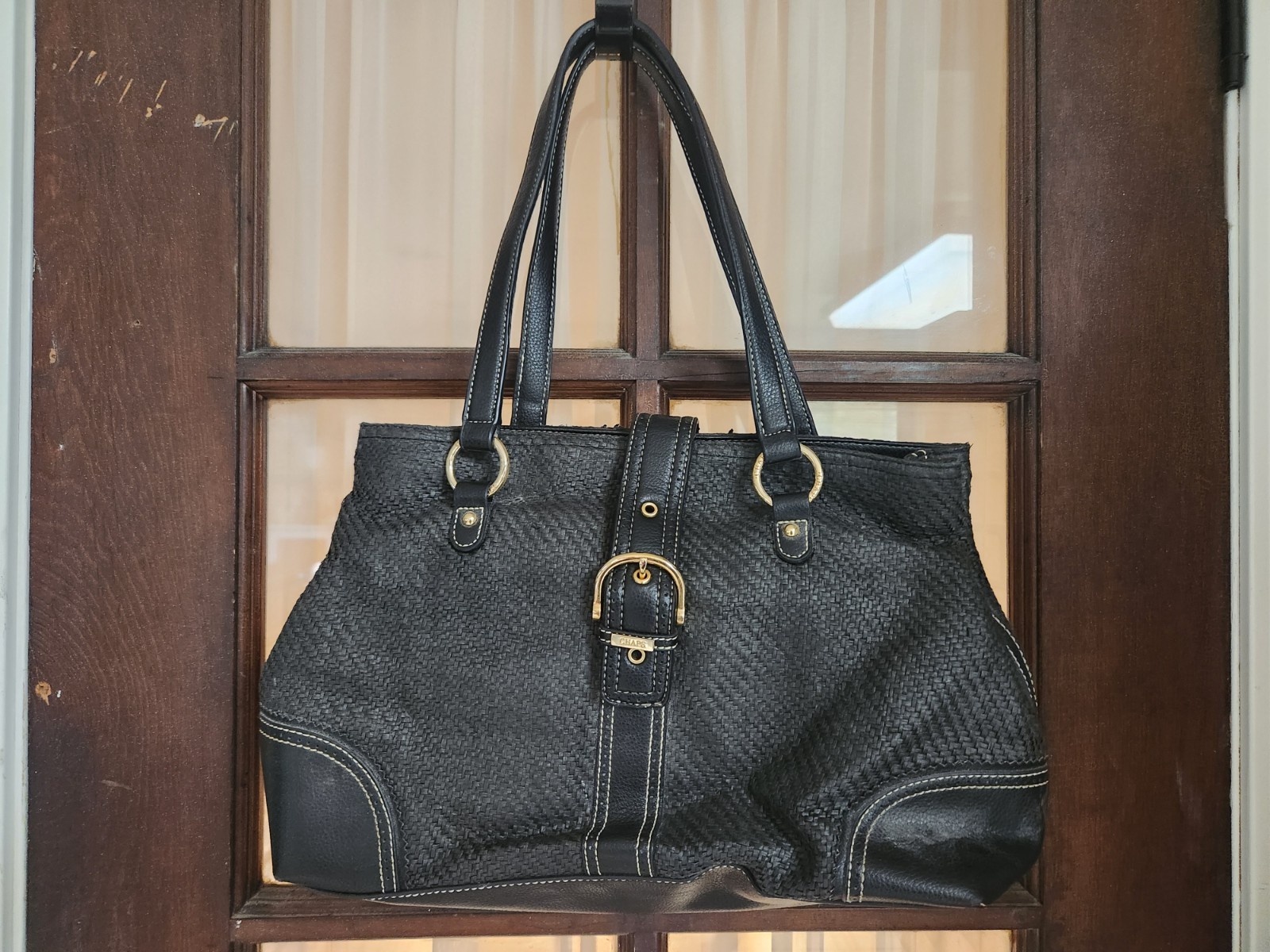 Vintage Chaps Handbag | Black w/Gold Accent | Approx. 17×10.5 in.