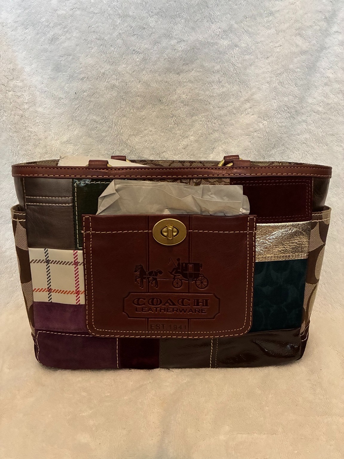 Coach Holiday Patchwork Gallery Tote 11358 Multicolor Leather NWT Dust Bag