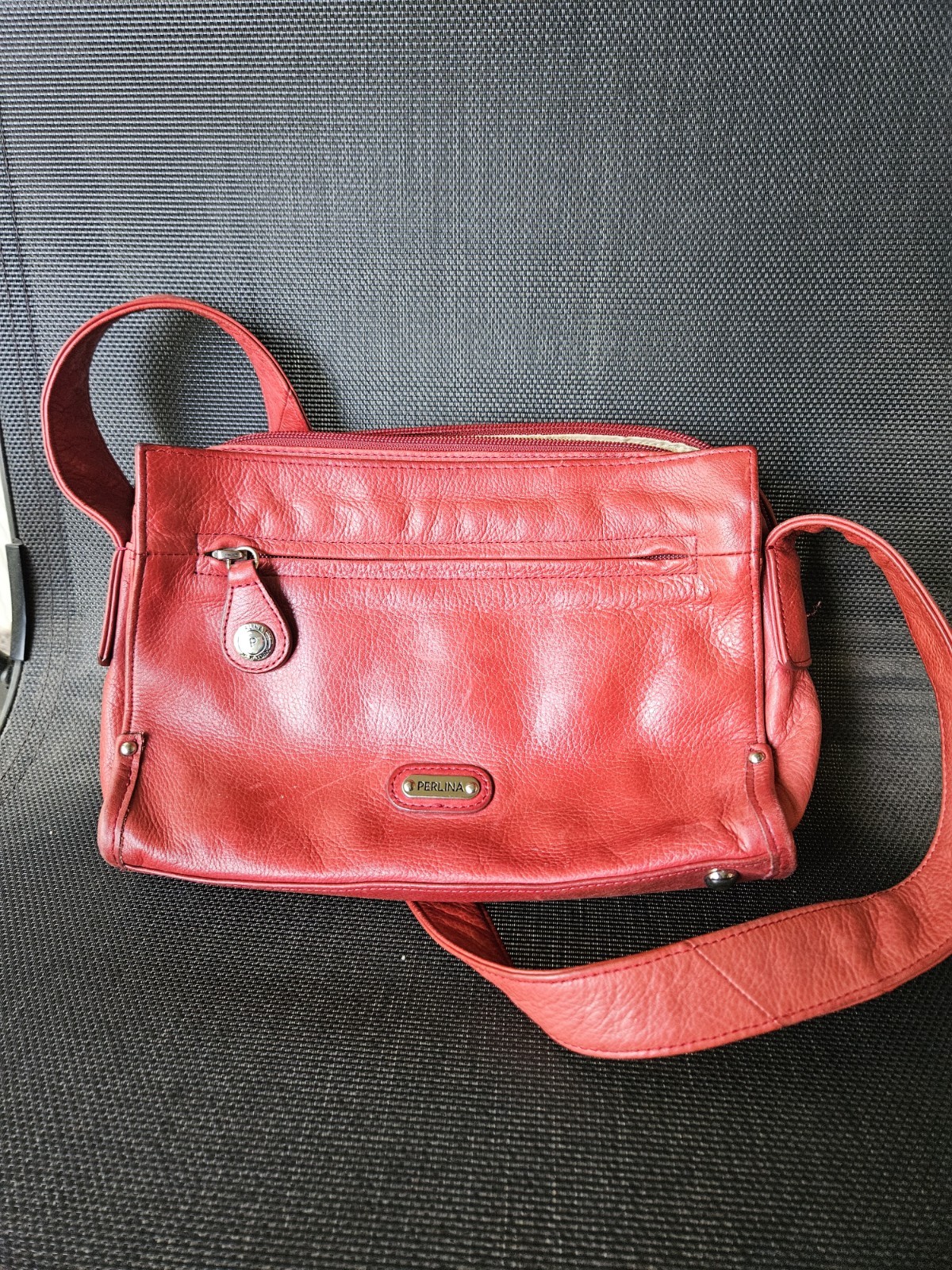 Perlina Vintage Red Leather Crossbody Bag Made In Italy