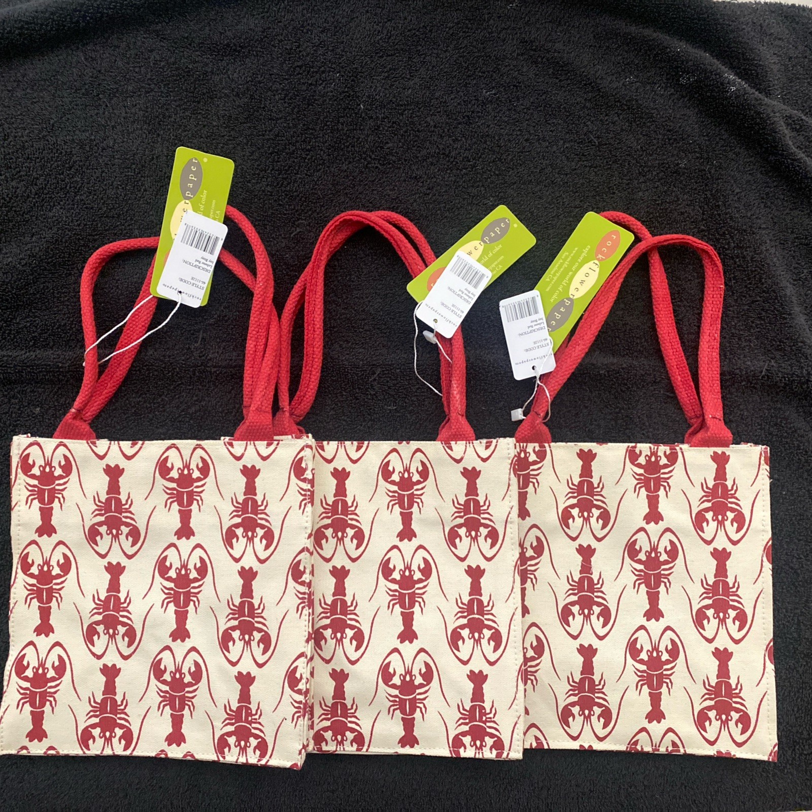 RockFlowerPaper Itsy Bitsy Lobster Red Cotton Canvas Reusable Tote Gift Bag NWT