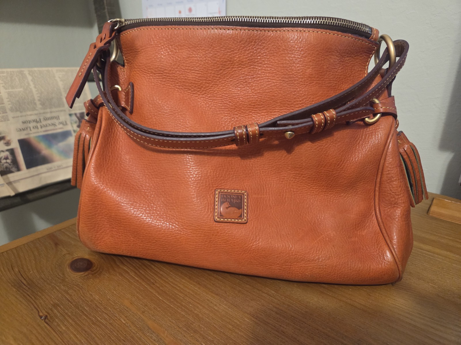 Dooney and Bourke Florentine Leather Tassel Medium Zip Hobo Handbag Purse