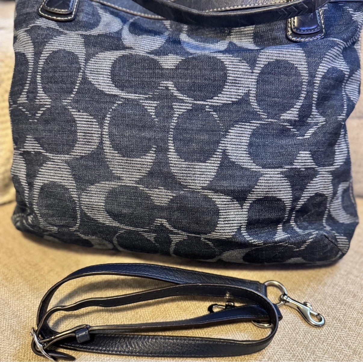 Coach Blue Signature C Medium Shoulder Bag w/ Detachable Strap Zip Buckle