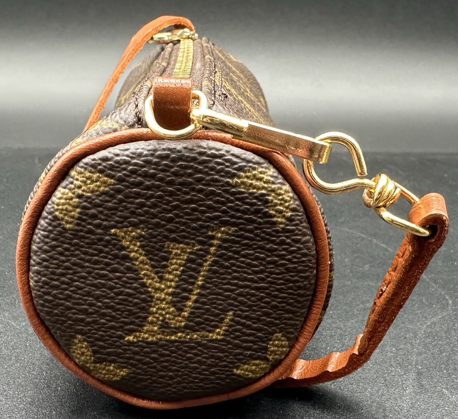 Louis Vuitton Monogram Brown Papillon Accessory Pochette Pouch Bag Cylinder 6.5”