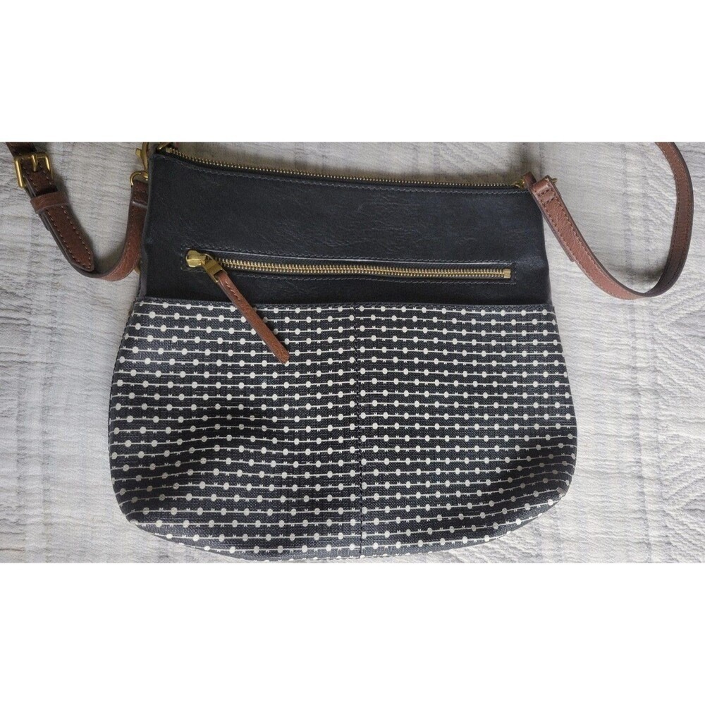Fossil Fiona Crossbody Bag – Black/White Pattern & Leather Trim