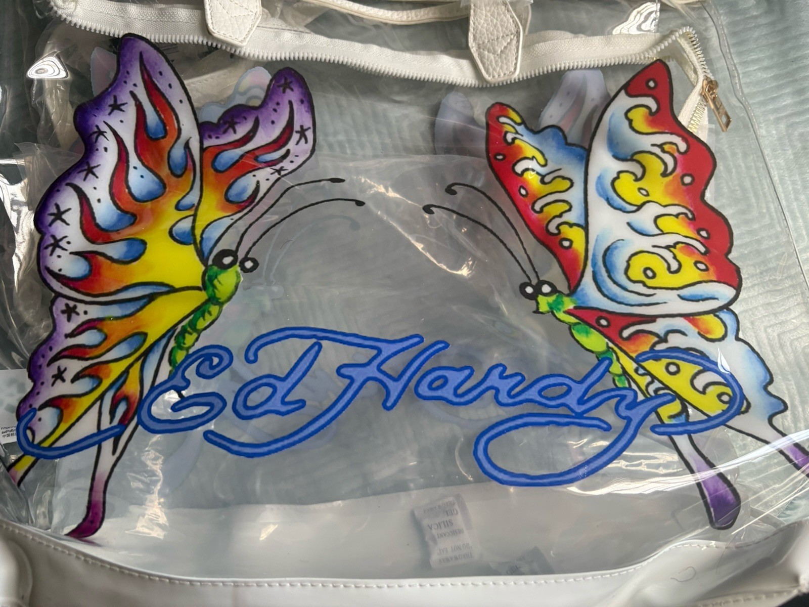 Ed Hardy Women’s Multicolor Butterfly Tote Bag Zip Closure Logo Accent One Size