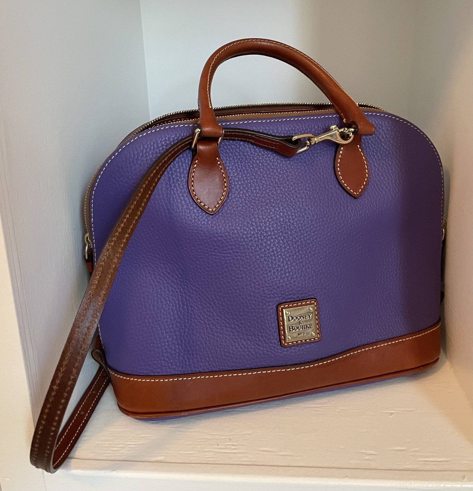 Dooney & Bourke Pebble Bitsy Bag in Purple with croosover strap