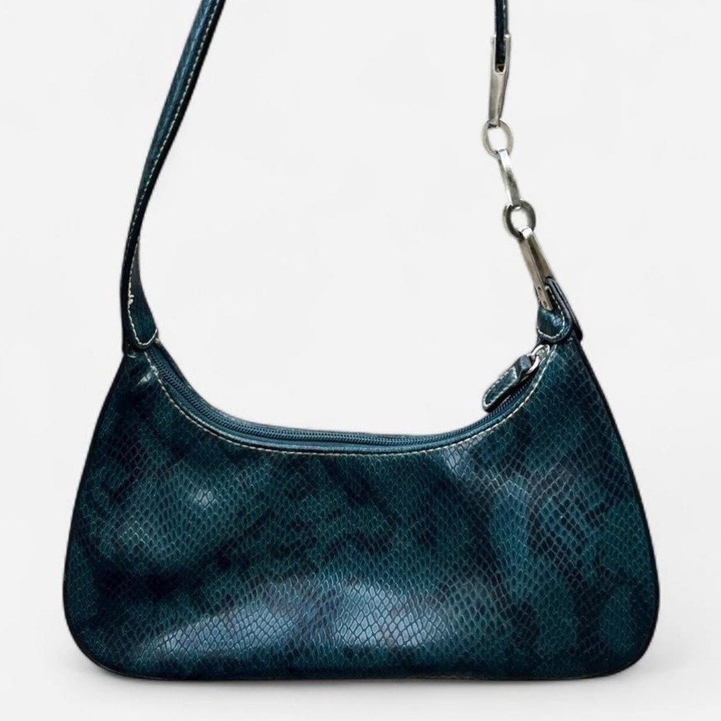 minicci Vintage Y2K Snakeskin Deep Teal Mini Shoulder Bag with Silver Hardware