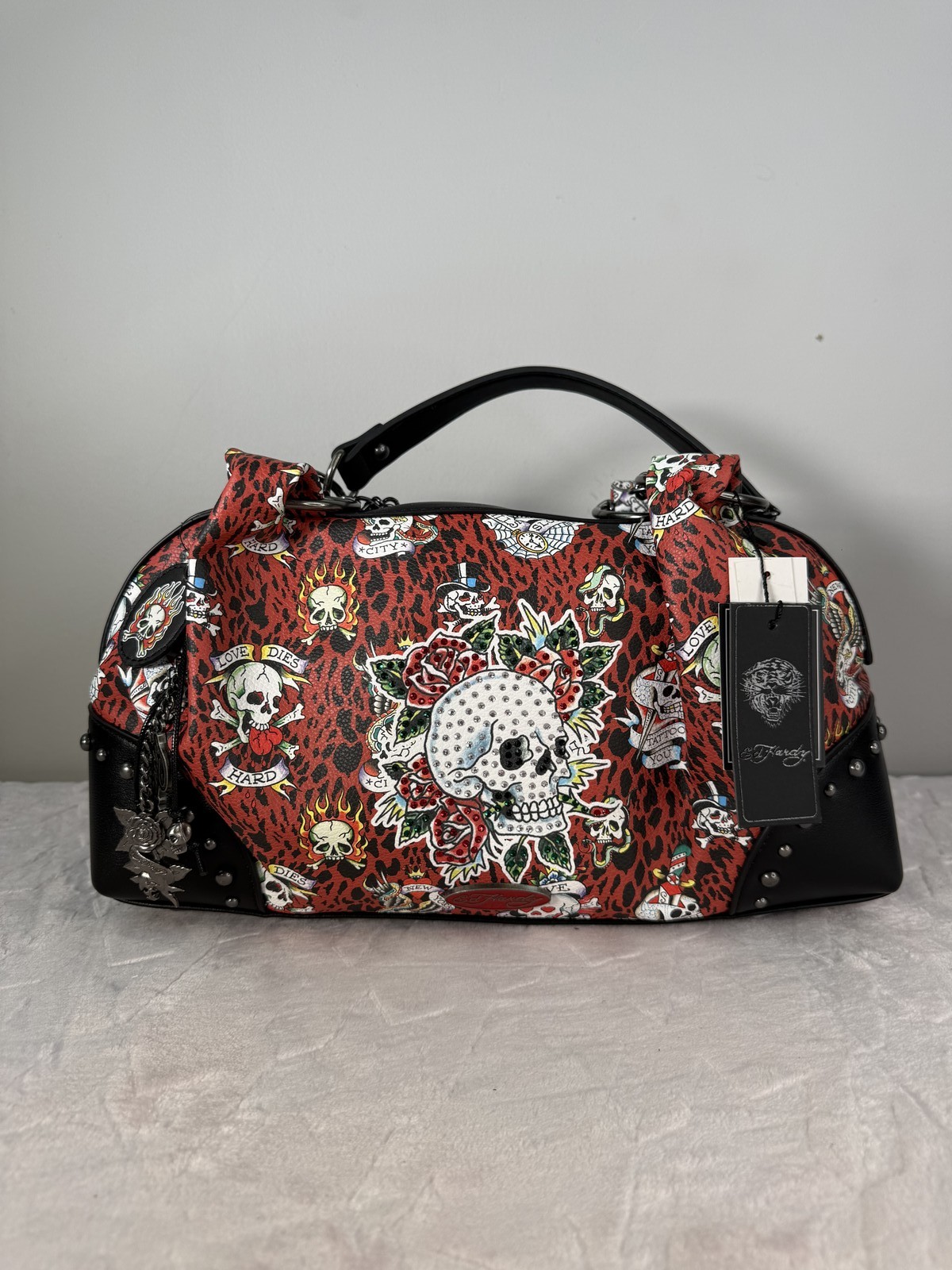 Ed Hardy Red Leopard Tattoo Print Shoulder Bag