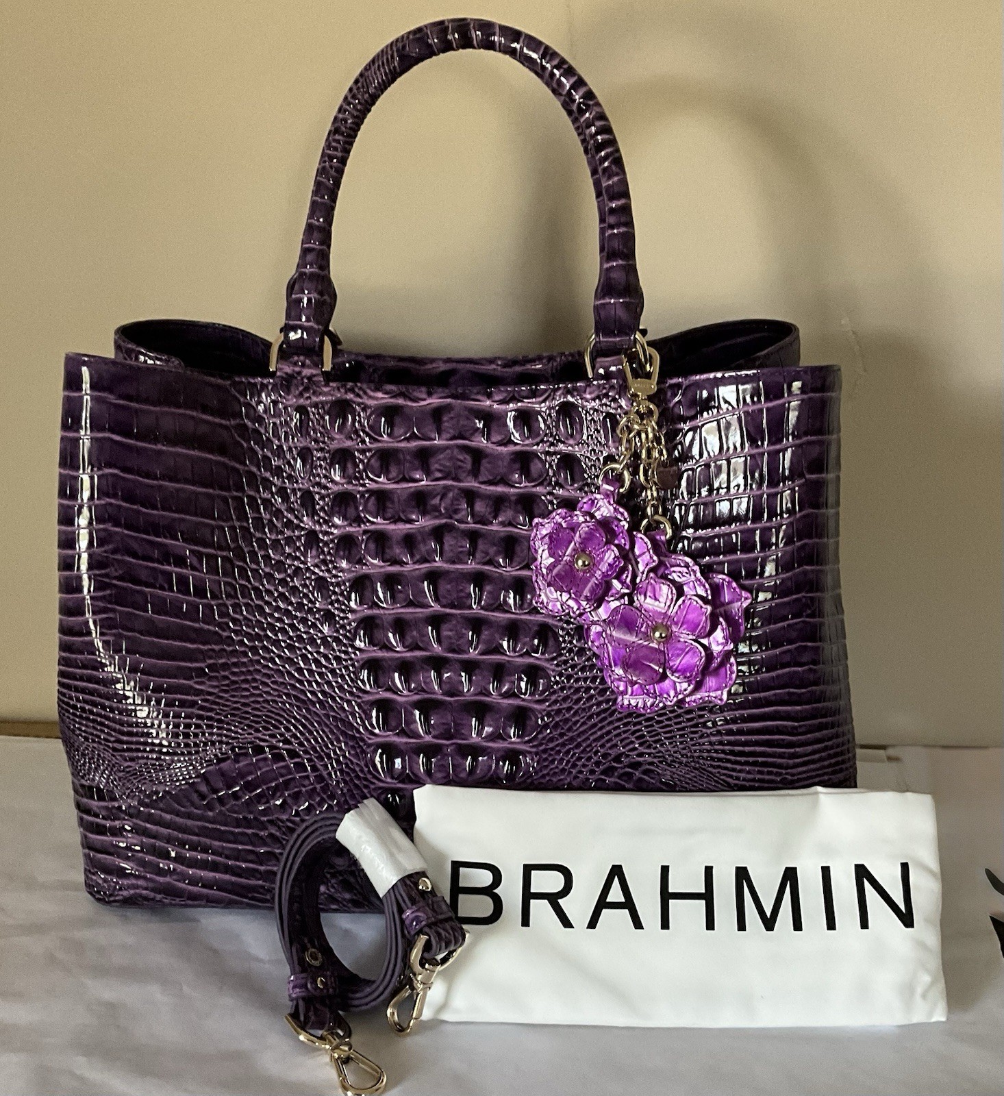 Brahmin Denise Heroic Purple Melbourne Leather Carryall Shoulder Handbag ECU