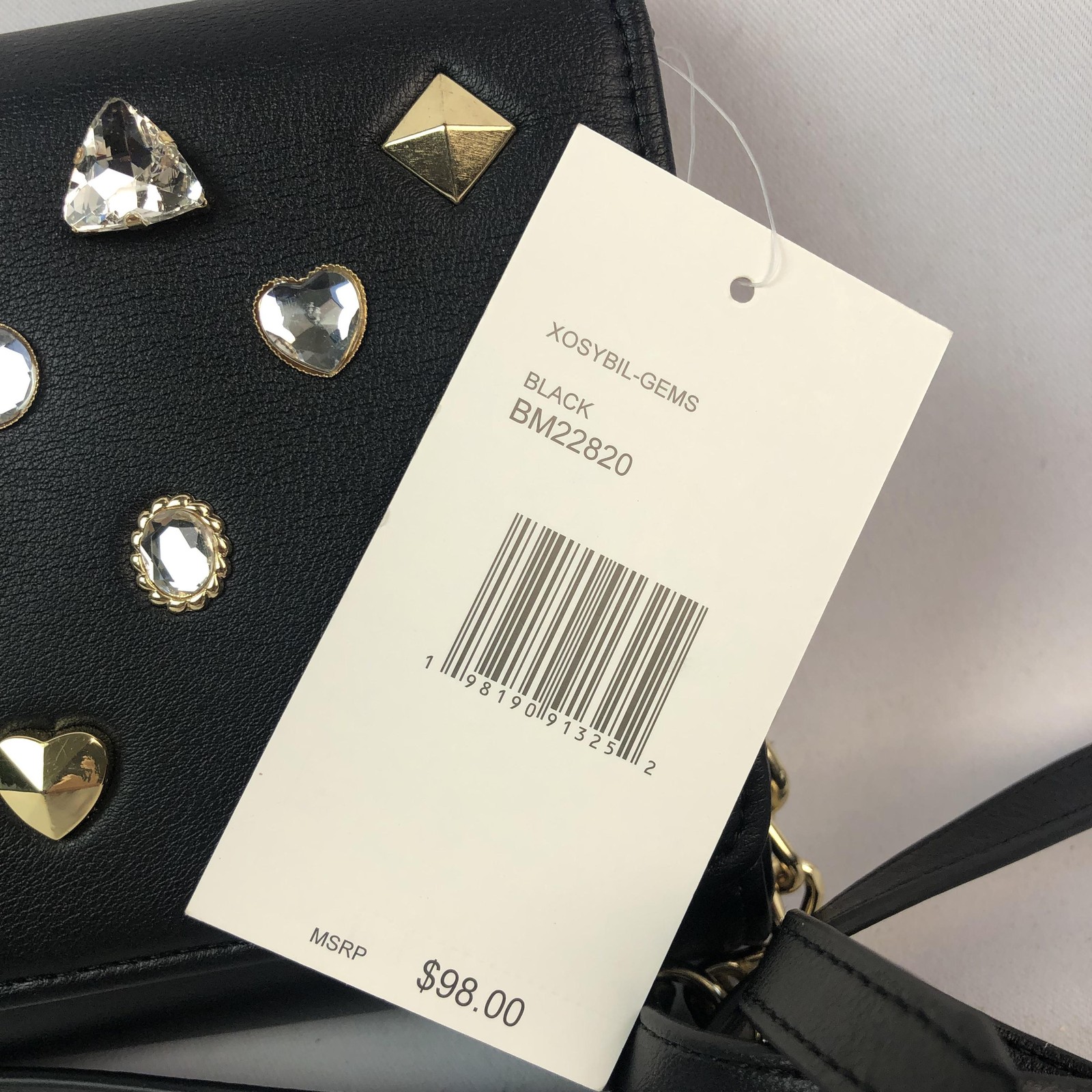 Betsey Johnson Crossbody Bag Womens Black Gem Stud XOSYBIL-GEMS Purse NWT READ