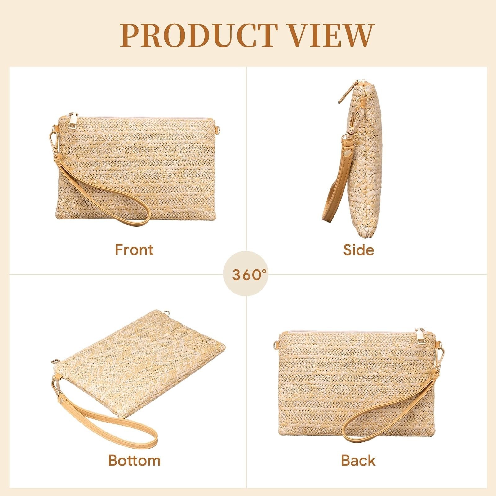 Larcenciel Straw Clutch Purse with Wrist Strap for Beach & Evening