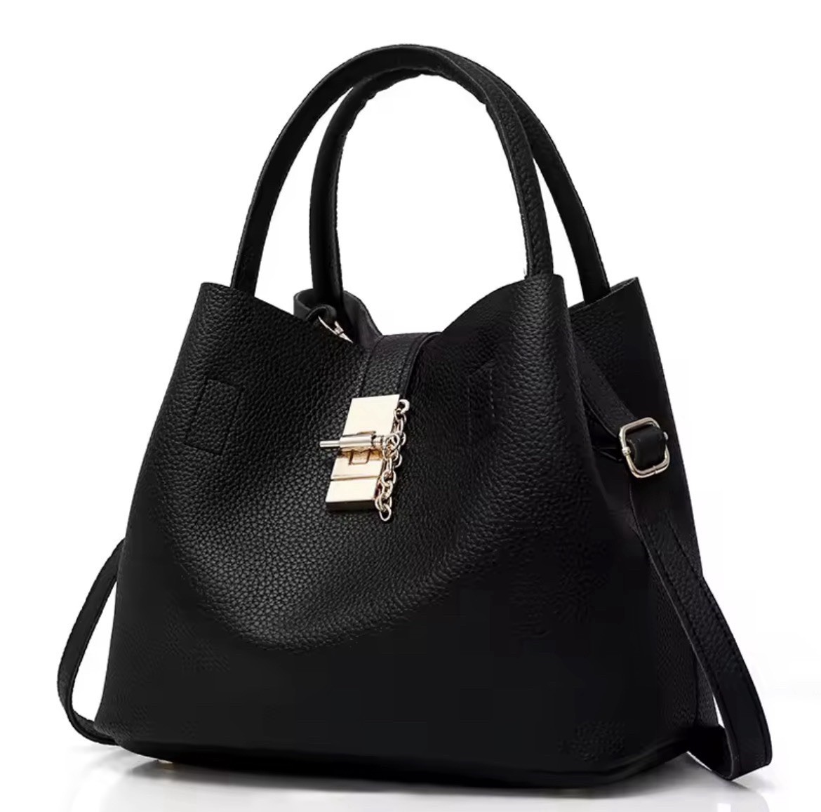Women’s Red Satchel Top Handle Bag w/ Buckle, Chain, Detachable Strap