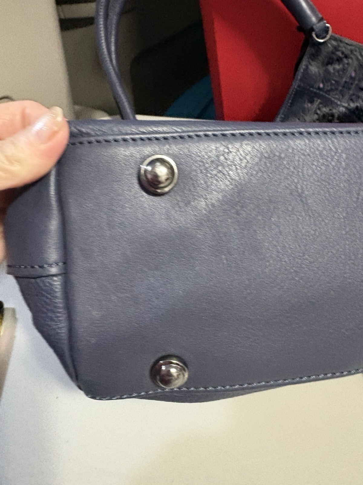 $229 SHARIF Navy Blue CALF HAIR TRIM LEATHER New With Tags Large Bag