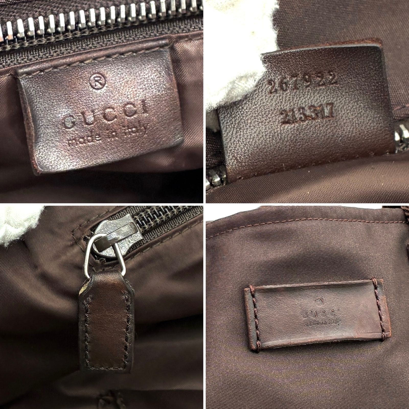 Gucci Sherry Line Tote Bag Brown Leather Canvas Nylon 44×30.5cm Used Bag