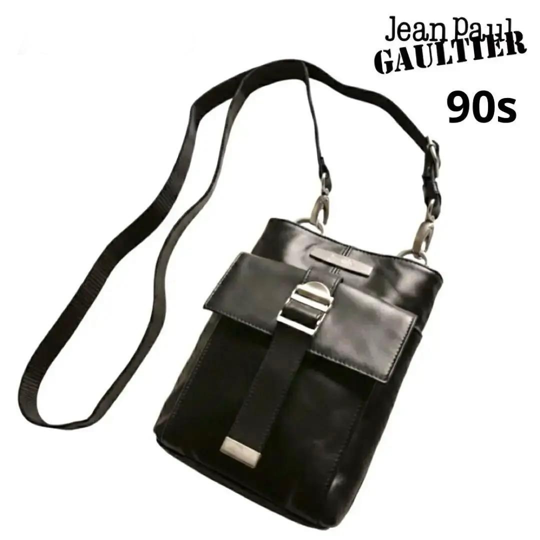 Jean Paul Gaultier 90s Shoulder Bag Vintage Black Leather 15.5x20cm