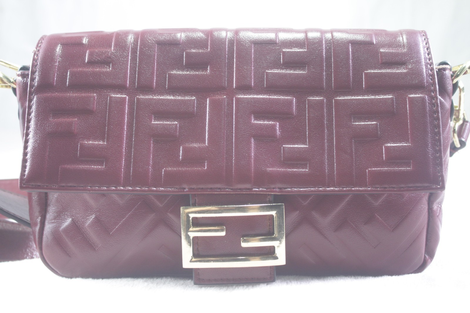 Fendi Baguette Large Red Zucca Embossed Leather Shoulder Bag