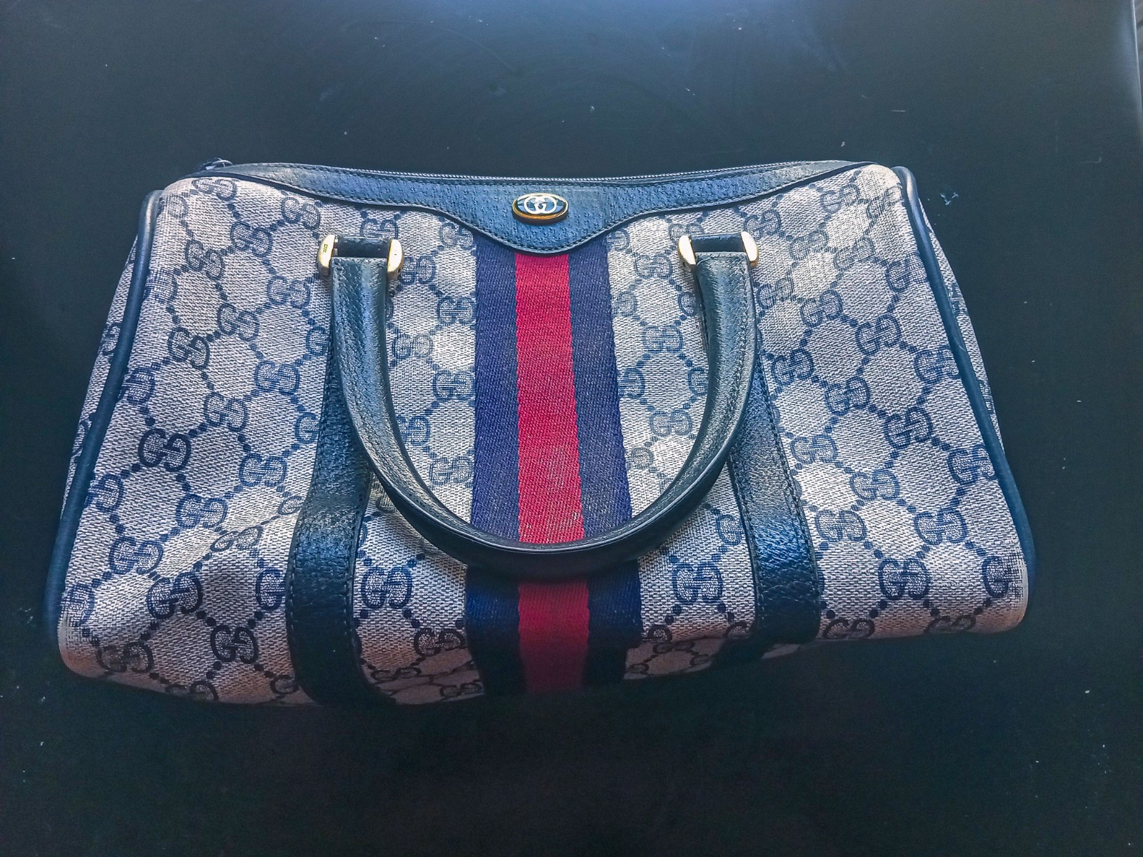 Authentic Gucci GG Supreme Sherry Line Boston Bag 39.02.006 Vintage Canvas Tote