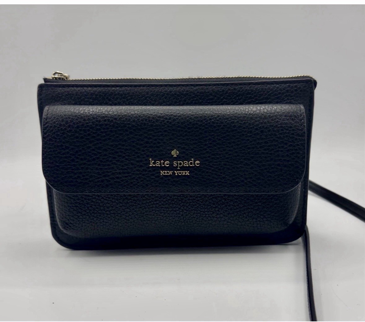 Kate Spade New York Leila Small Flap Crossbody Pebbled Leather Black K8284 New