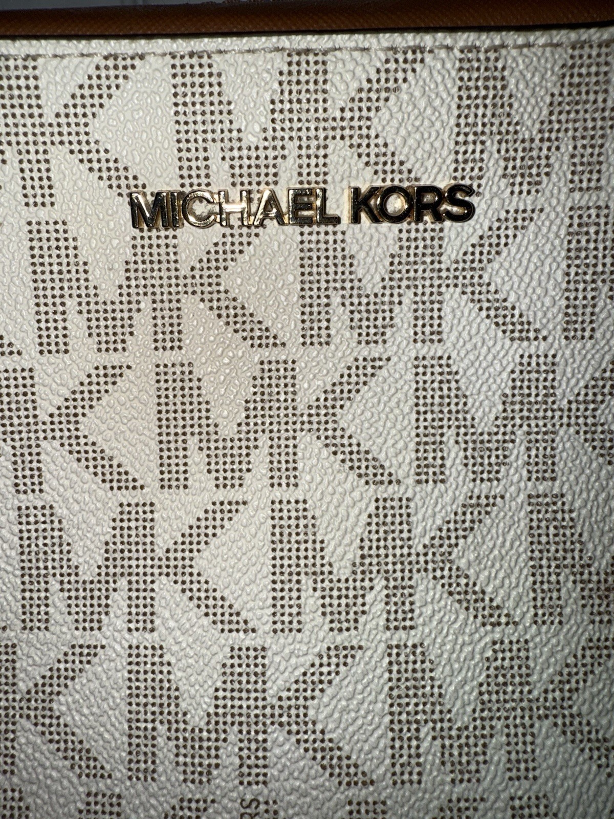 Michael Kors Monogram Logo Crossbody Bag Beige/Brown Zip w/ Adjustable Strap