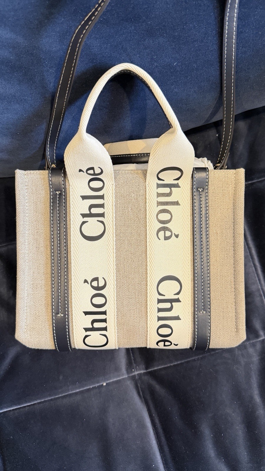 Chloé Woody Small Tote Bag w/ Adjustable Strap Beige dark Brown
