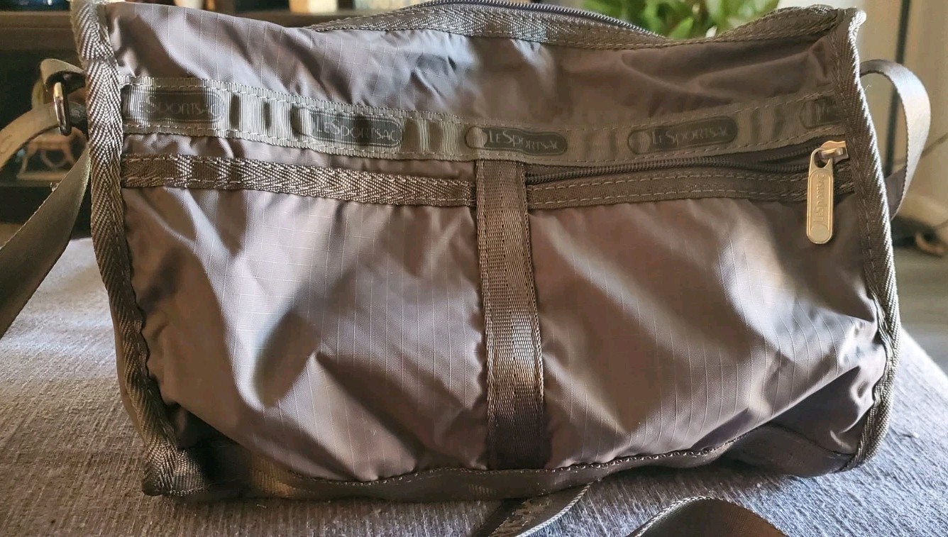 LeSportSac Classic Hobo Crossbody Bag Gray Nylon Travel Purse Adjustable