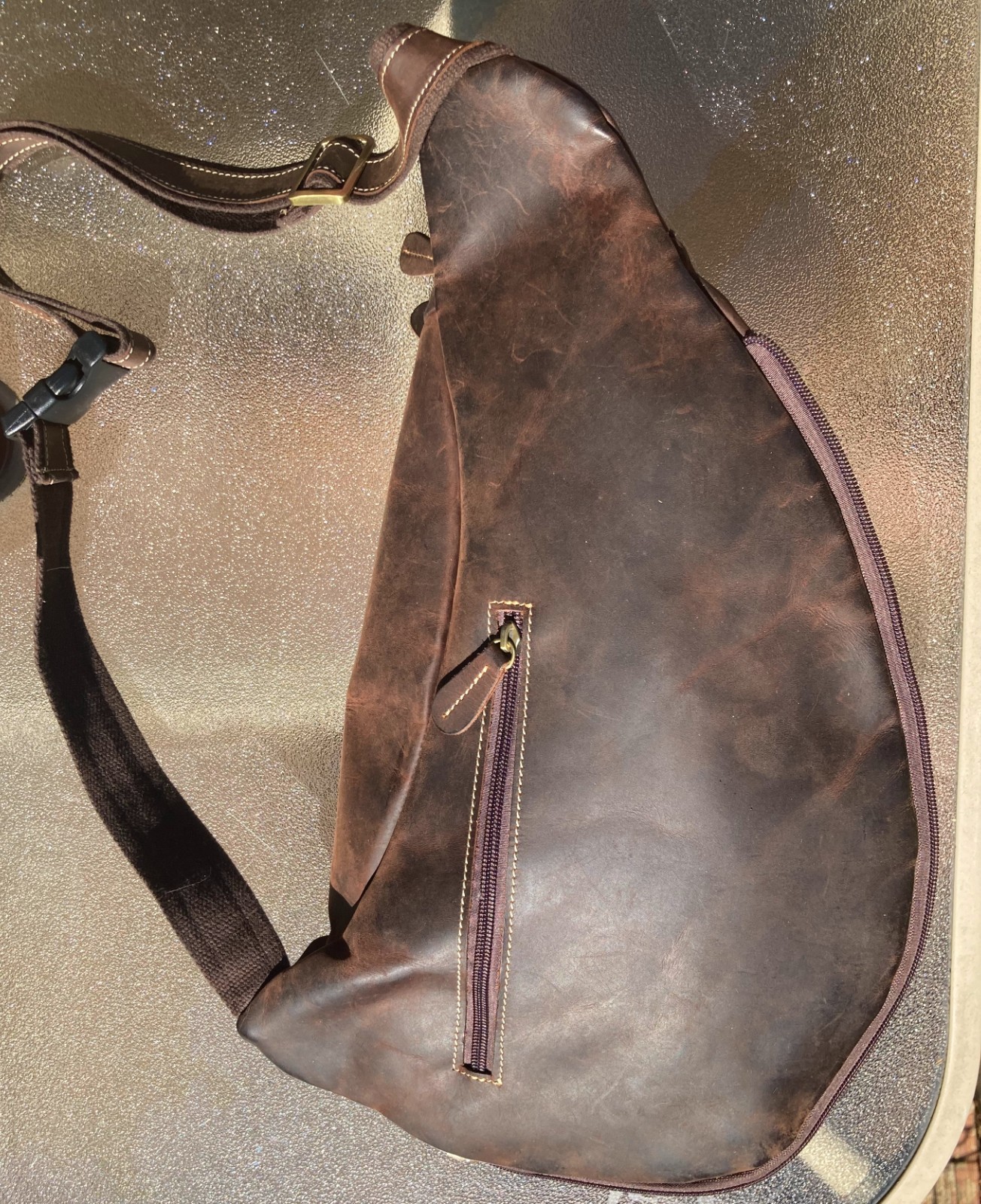 Healthy Back Brown Leather Sling Backpack Crossbody Ergonomic Bag