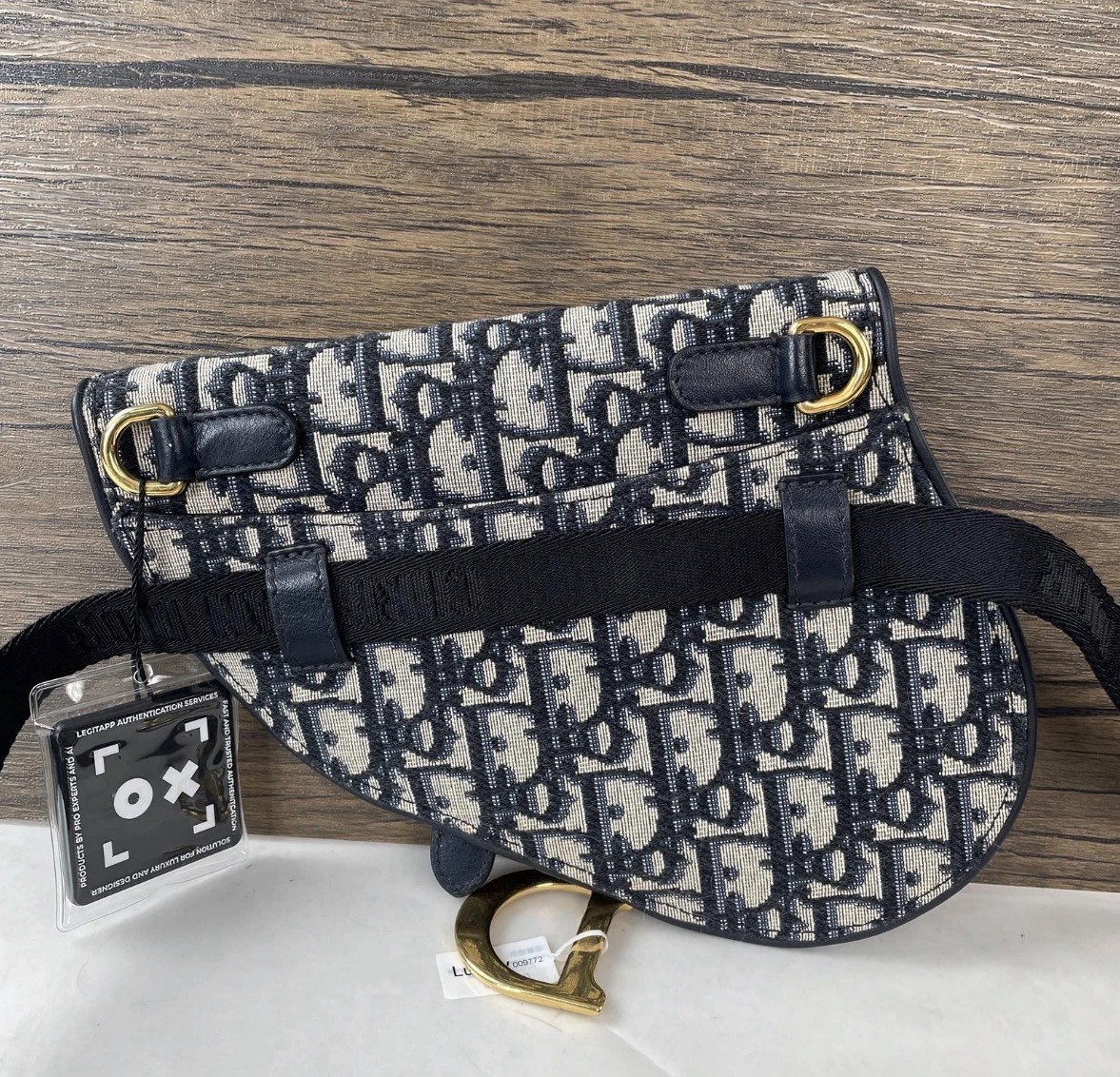 Dior Logo Oblique Saddle Belt and Shoulder Bag Navy Beige Gold