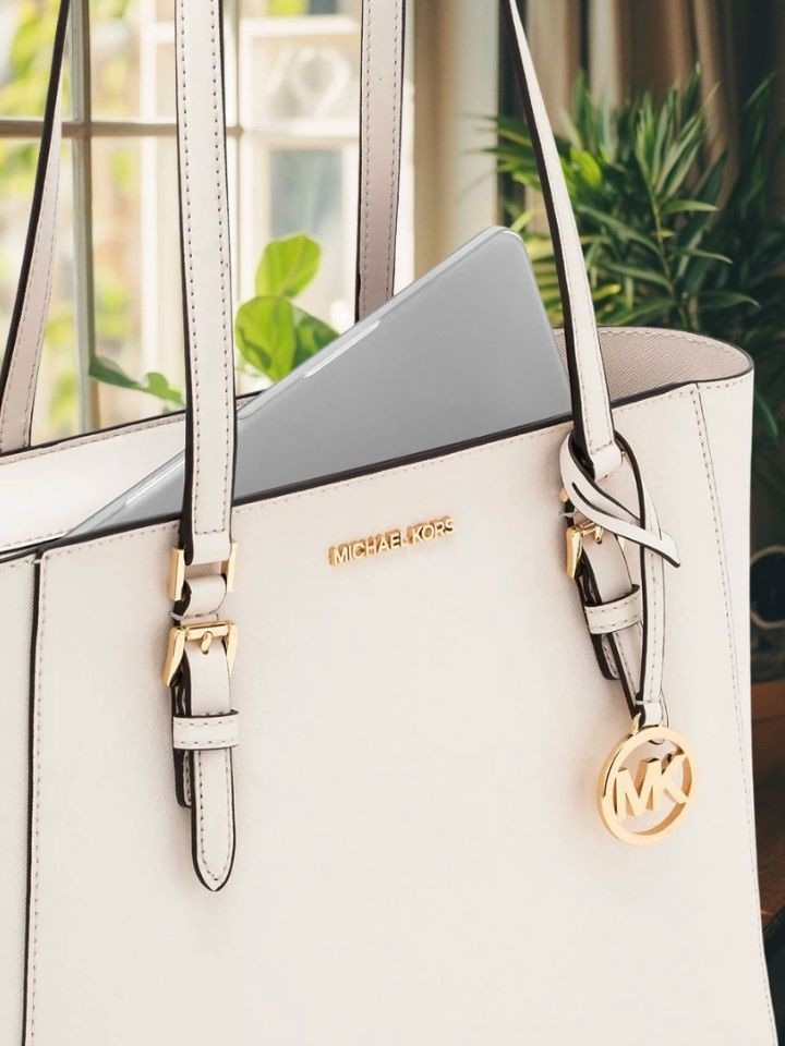 Michael Kors Charlotte Women Large Leather 3 in 1 Tote MK Bag Combo Light Cream