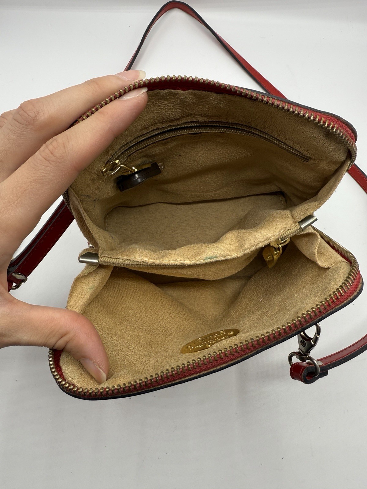Pratesi Genuine Red Leather Vintage Shoulder Bag With Original Light Women