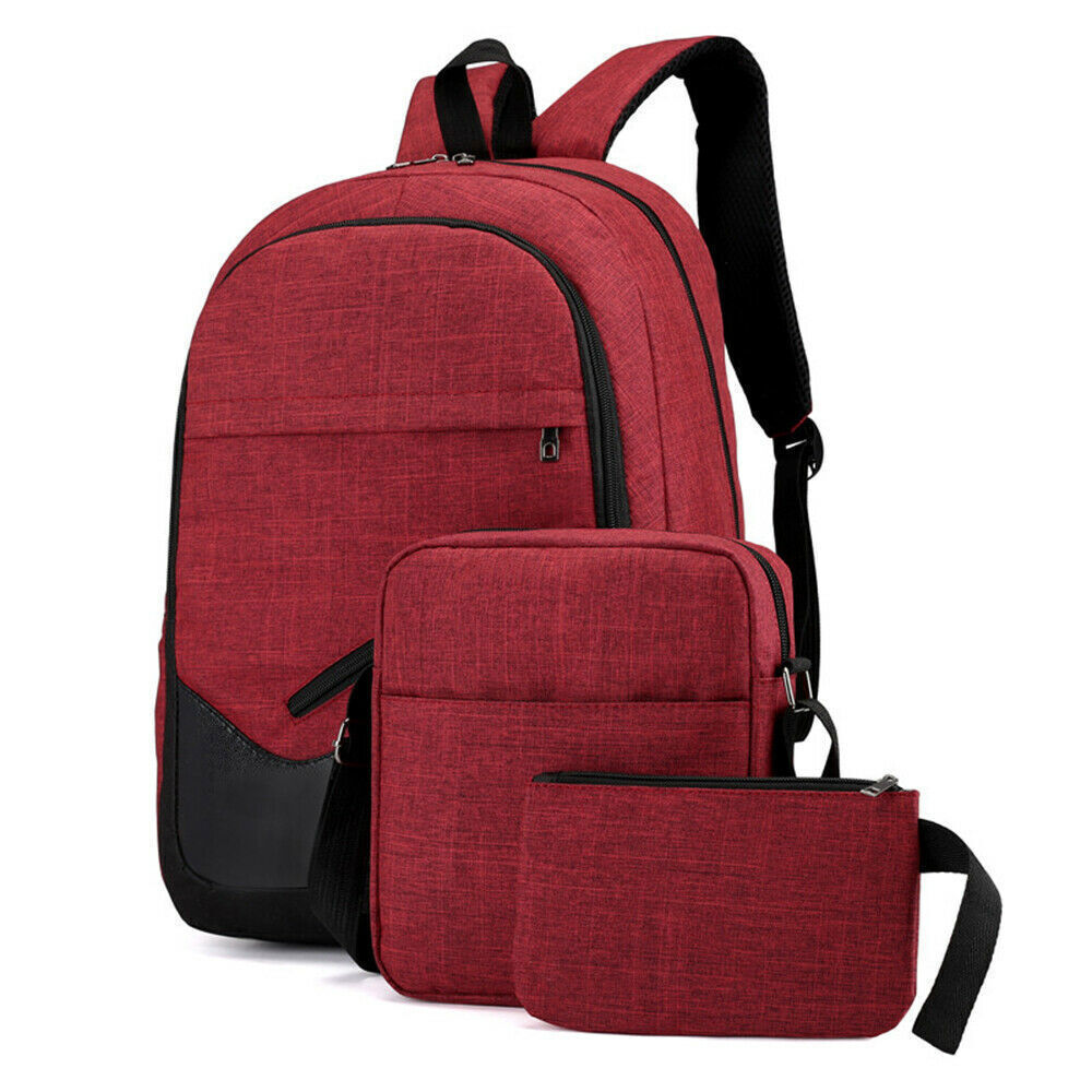 3pcs Set Men Women Backpack Bookbag School Travel Laptop Rucksack Zipper Bag