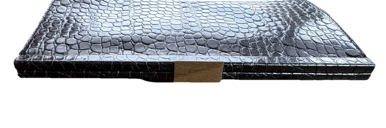 Banana Republic Leather Black Embossed Clutch/Purse, Inside Pocket, 8.5” X 5”