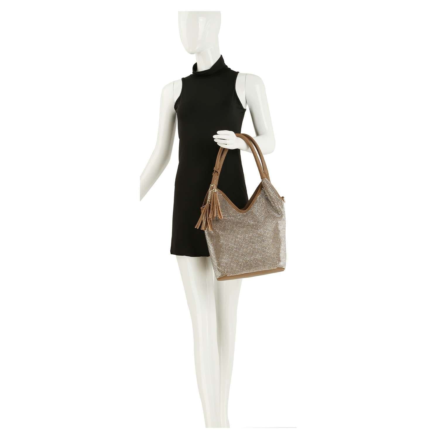 Stunning Sparkling Tall Shoulder Bag Women Rhinestone Crossbody Purse Gold Bling