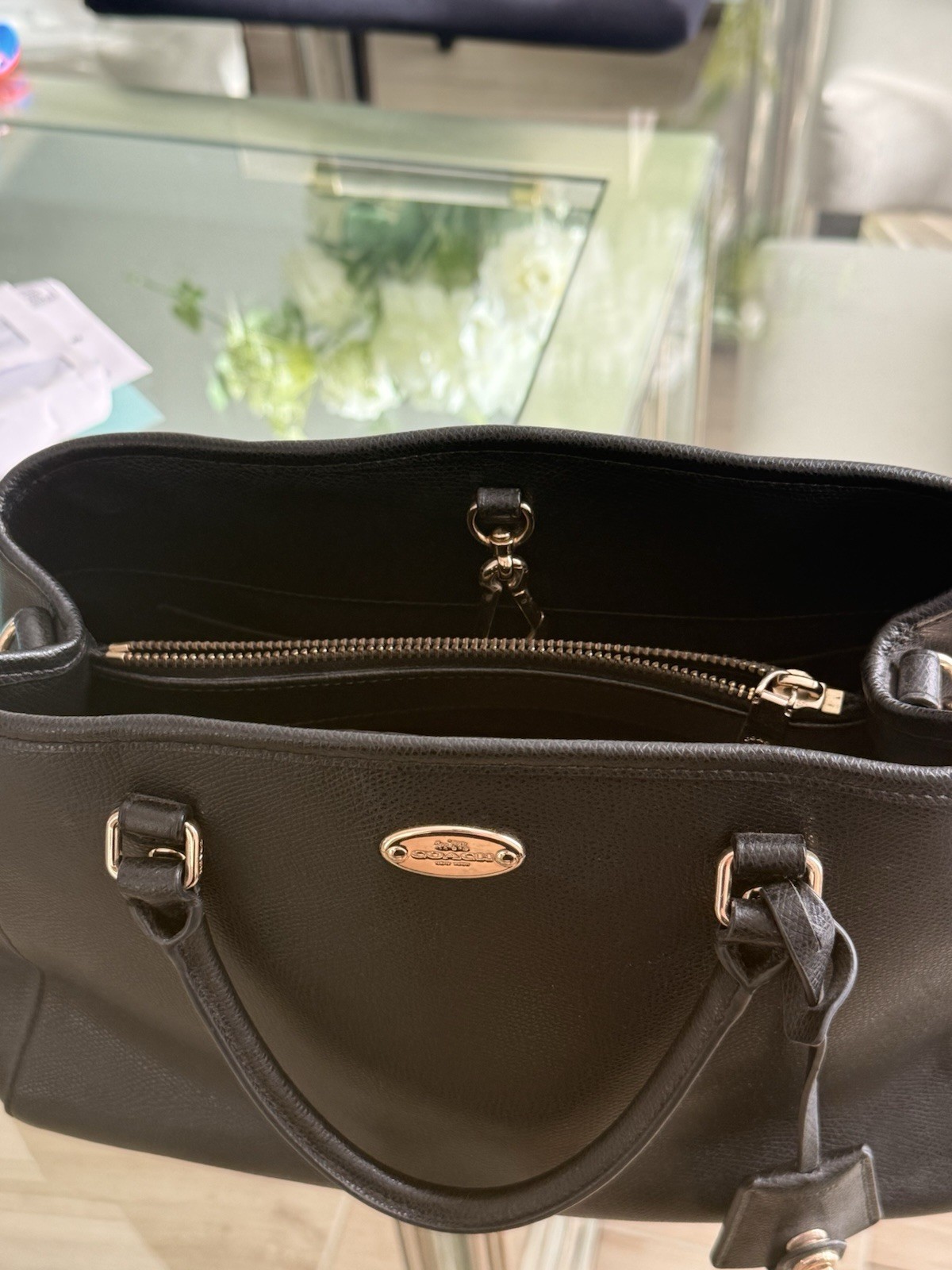 Coach Margot Satchel Black Leather Handbag Purse Removable strap authentic
