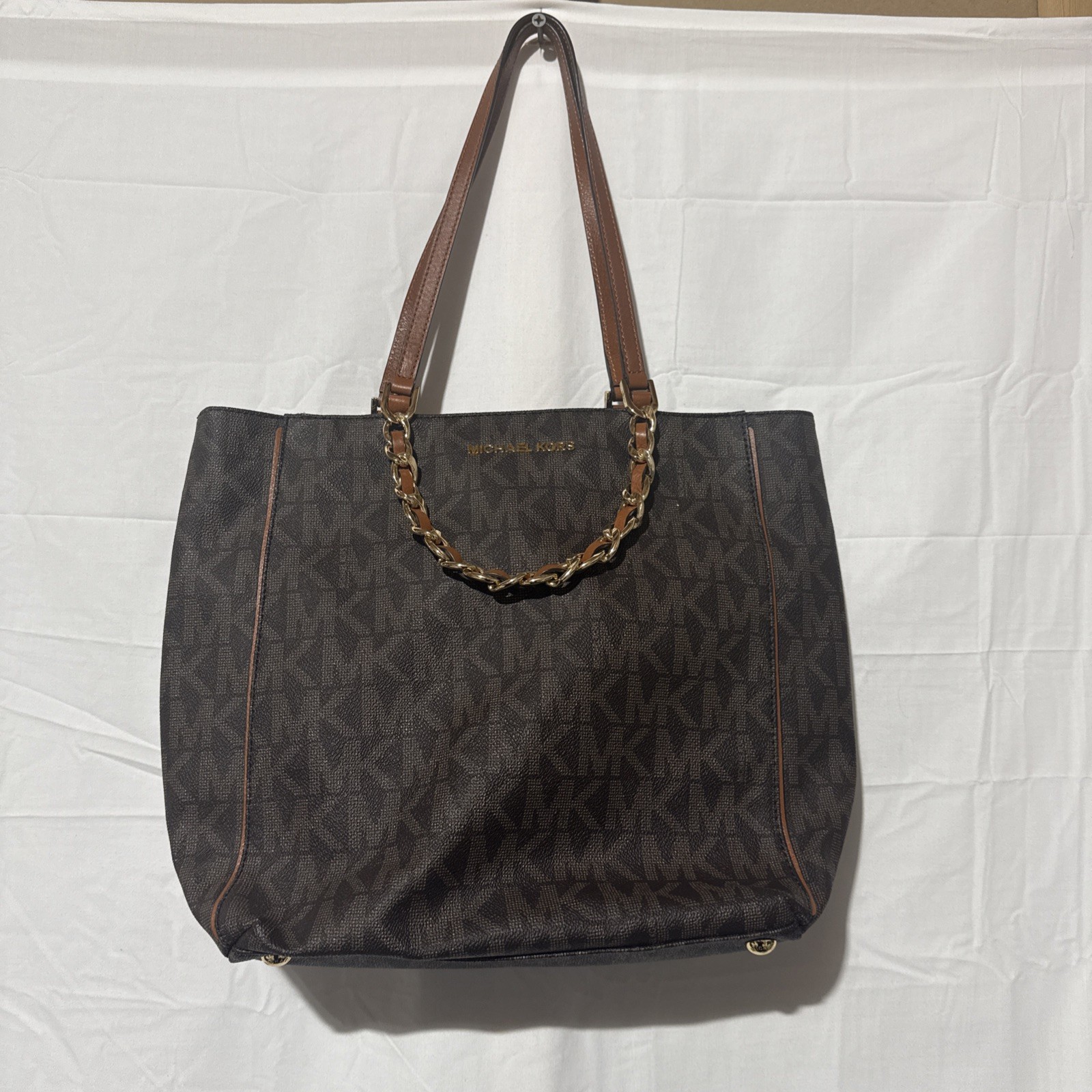 Michael Kors Harper North/South Tote Bag Purse Canvas Leather Trim