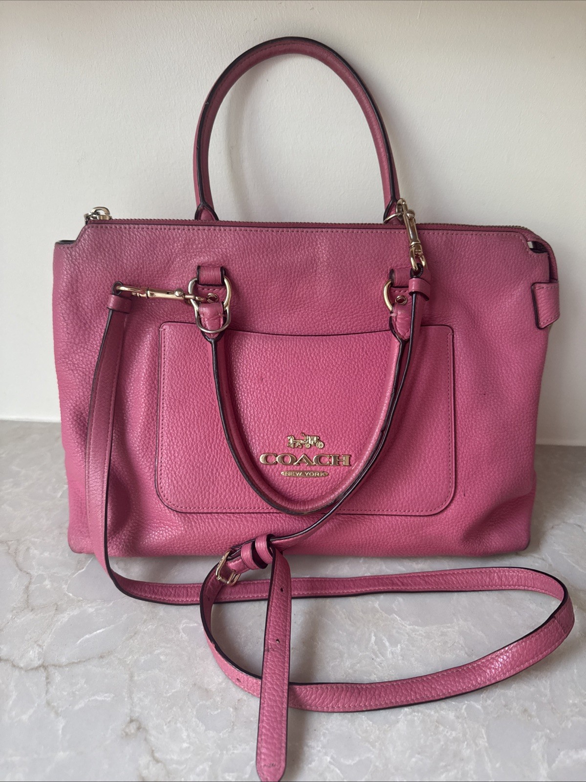 Coach F31467 Emma Satchel Bag in Pink Ruby Pebble Leather